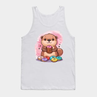 Cute sea otter eating donut Tank Top